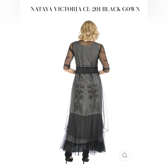 Nataya Elegant Black and Gray Lace Maxi Dress - Picture 3 of 4